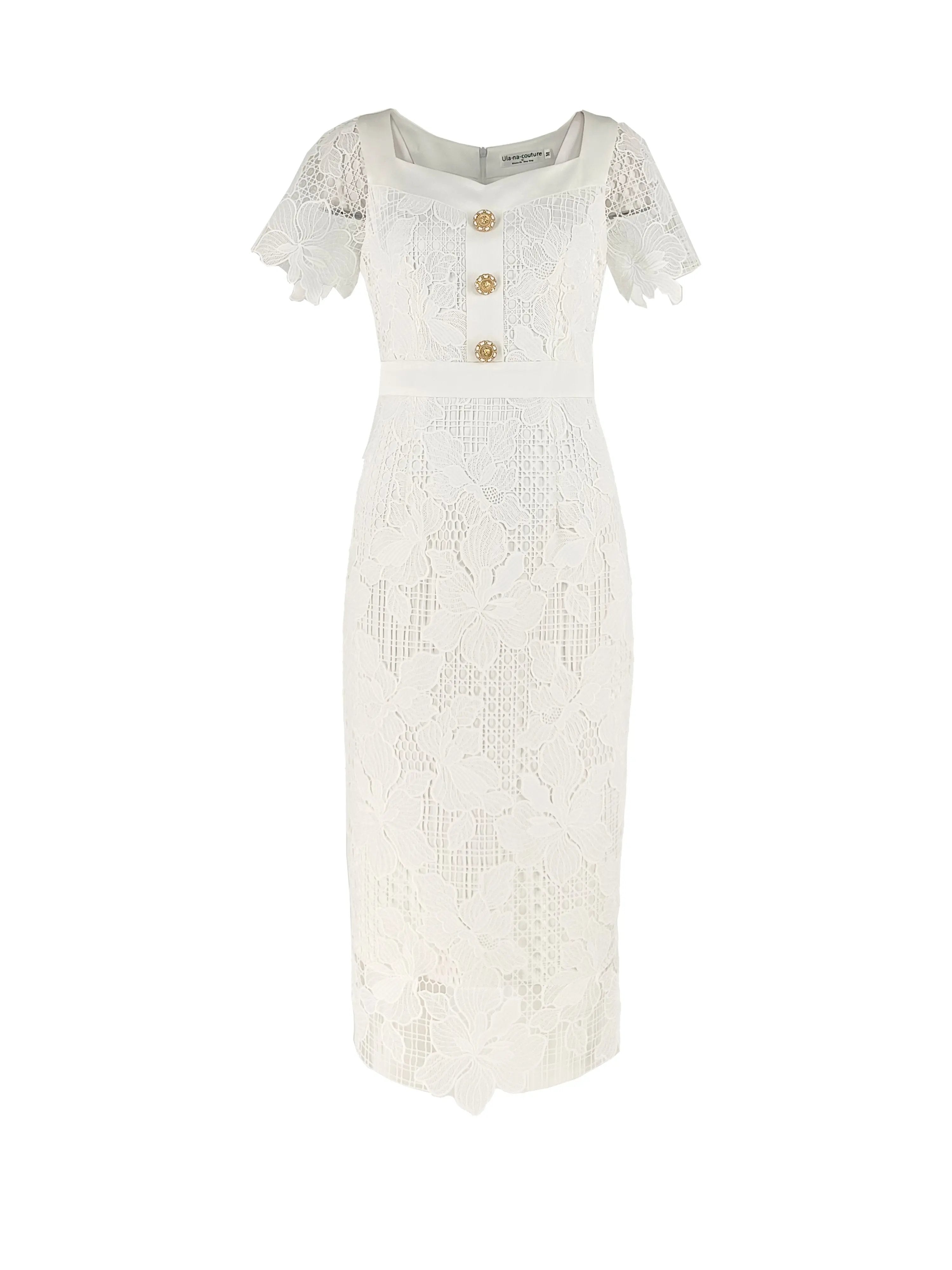 Ladies' Elegant Summer Temperament Square Collar Lace Waist Skirt ULA